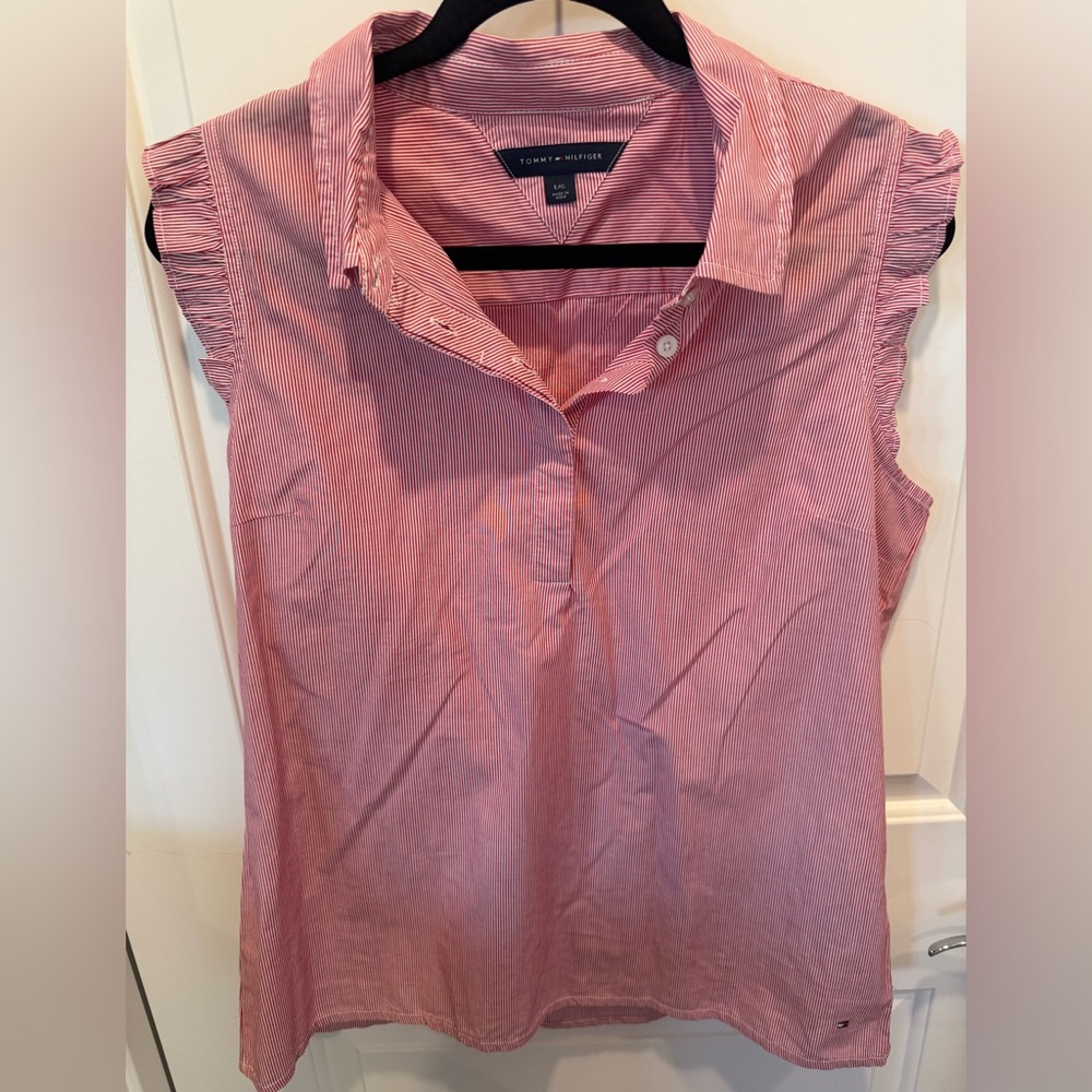 Tommy Hilfiger Red and White Striped Polo